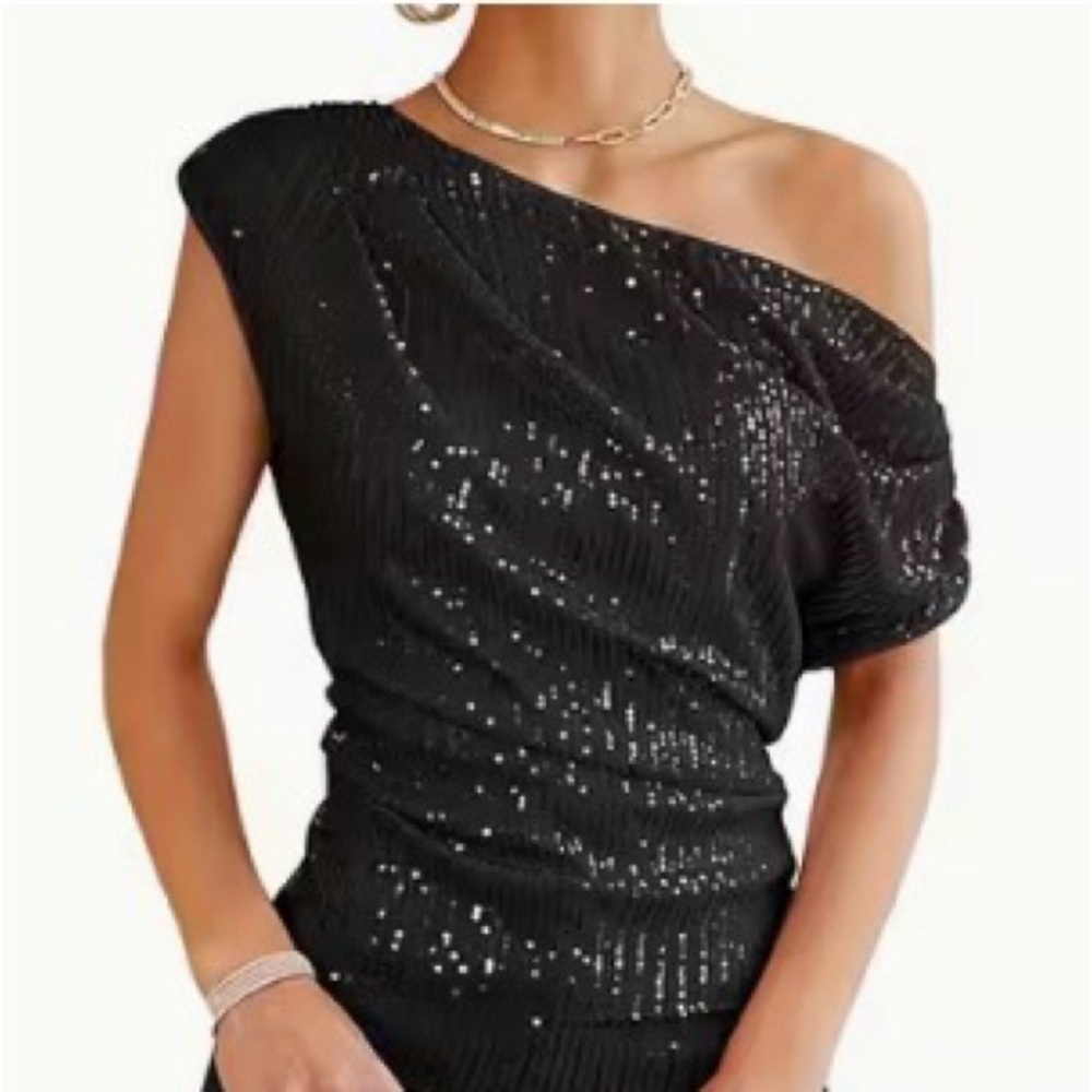 Black Sequin One-Shoulder Dress - Picture 1 of 2